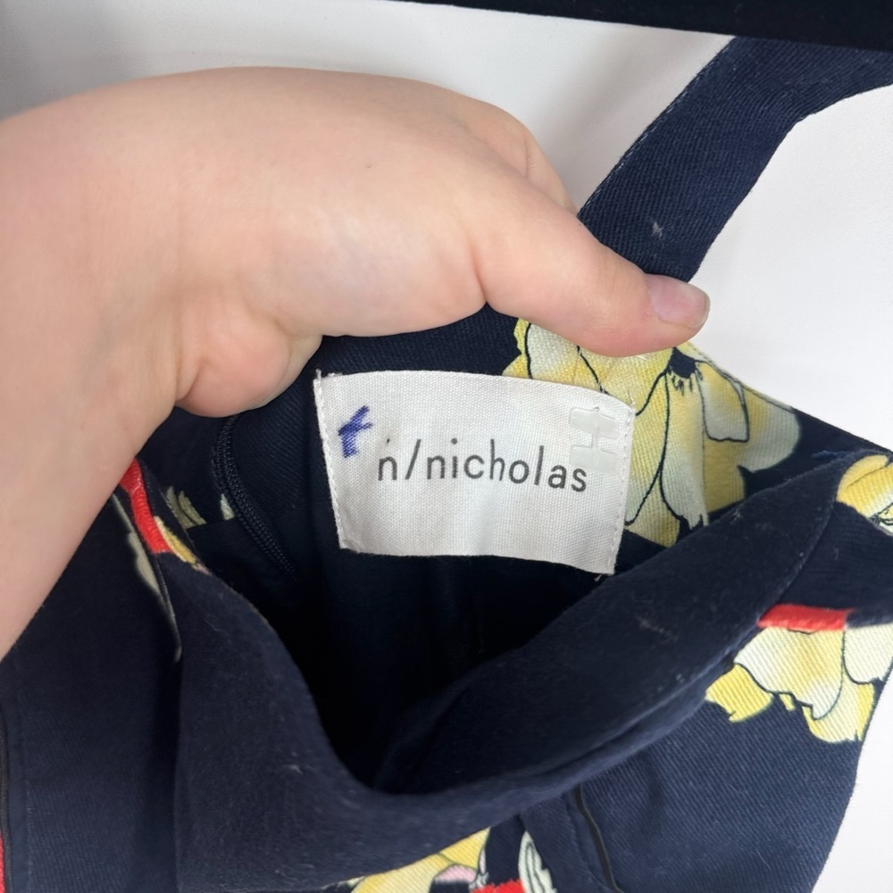 N/Nicholas Floral Zip Up Panel Denim Mini Ruffled Hem Dress - Picture 4 of 6